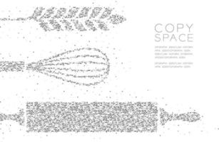 patrón de partículas de molécula de punto de círculo geométrico abstracto rodillo, batidor y forma de trigo, concepto de cocina de panadería de tecnología vr ilustración de color negro aislado en fondo blanco, espacio de copia vector