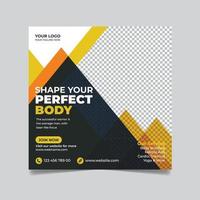 Gym and fitness promotion social media post, shape your body web banner square flyer template design vector