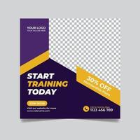 Gym and fitness promotion social media post, shape your body web banner square flyer template design vector