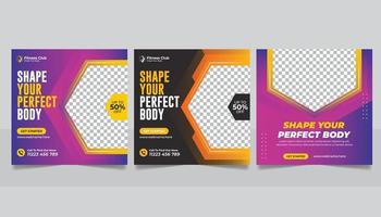 Gym and fitness promotion social media post, shape your body web banner square flyer template design vector