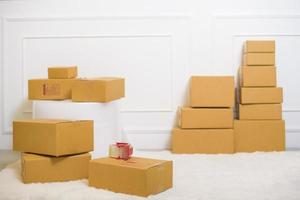 cardboard boxes in home  for shipping photo
