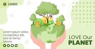 Save Planet Earth Post Template Flat Design Environment With Eco Friendly Editable Illustration Square Background to Social Media or Greeting Card vector