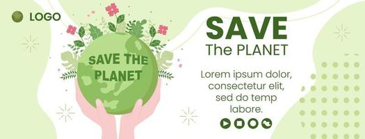 Save Planet Earth Cover Template Flat Design Environment With Eco Friendly Editable Illustration Square Background to Social Media or Greeting Card vector