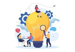 el problema y la solución en la resolución de negocios para buscar ideas con el concepto de trabajo en equipo pueden usarse para banner web o ilustración plana de fondo vector