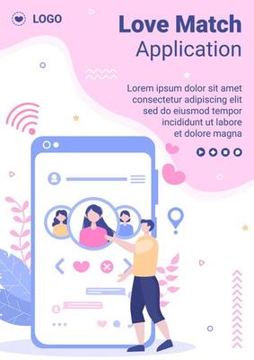 Dating App For a Love Match Flyer Template Flat Design Illustration Editable of Square Background Suitable to Social Media or Valentine Greetings Card