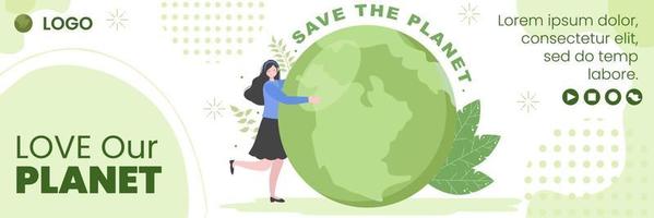 Save Planet Earth Cover Template Flat Design Environment With Eco Friendly Editable Illustration Square Background to Social Media or Greeting Card vector