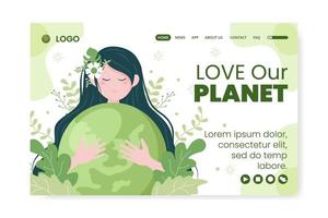 Save Planet Earth Landing Page Template Flat Design Environment With Eco Friendly Editable Illustration Square Background to Social Media or Greeting Card vector
