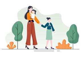 Parenting of Mother, Father and Kids Embracing Each Other in Loving Family. Cute Cartoon Background Vector Illustration for Banner or Psychology