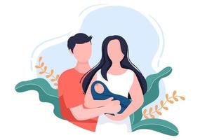 Parenting of Mother, Father and Kids Embracing Each Other in Loving Family. Cute Cartoon Background Vector Illustration for Banner or Psychology