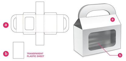 caja de bolsa de asa de cartón con ventana y plantilla troquelada de lámina de plástico vector