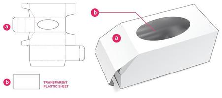 Chamfered flip box with window and plastic sheet die cut template vector