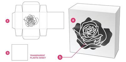 caja con rosa estampada y plantilla troquelada de lámina de plástico vector