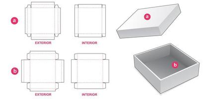 Rigid tin box and lid die cut template vector