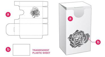 Box with stenciled rose and plastic sheet die cut template vector