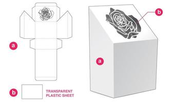 caja superior biselada con plantilla troquelada de hoja de plástico y rosa estampada vector