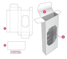 Tin and tall box with window and transparent plastic sheet die cut template vector