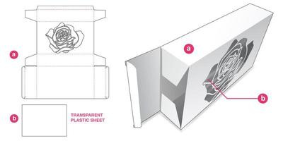 Packaging box with stenciled rose and plastic sheet die cut template vector