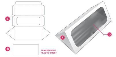 caja triangular con ventana y plantilla troquelada de lámina de plástico vector