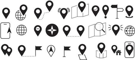 Location icons set. Navigation icons. Map pointer icons. Location symbols. Vector illustration