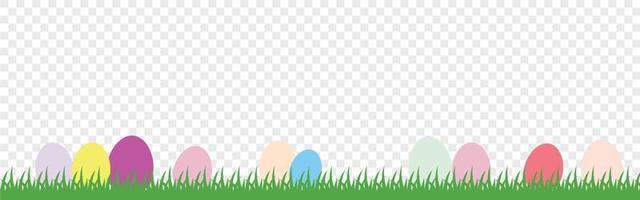 orejas de conejo de pascua con huevos de pascua en pradera con flores fondo banner transparente vector