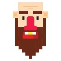 Cave man face with one golden teeth. Flat style vector illustration.