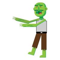 Green zombie in walking pose. Flat style vector illustration.