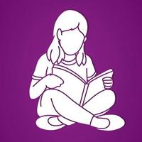 silueta de una niña sentada y leyendo un libro vector