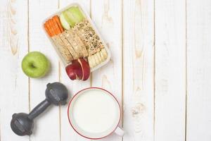 Diet food for healthy eating on white wooden  background photo