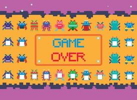 Pixel space game interface with game over button vector