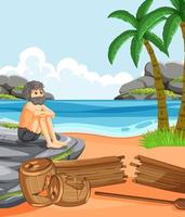 A man on deserted island isolated vector