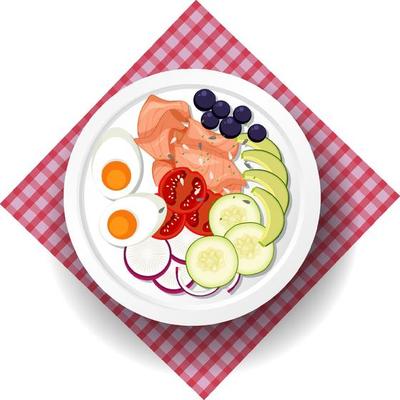 Healthy meal with salmon and salad