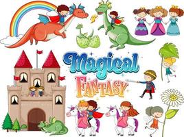 Set of dragons and fairy tale cartoon characters vector