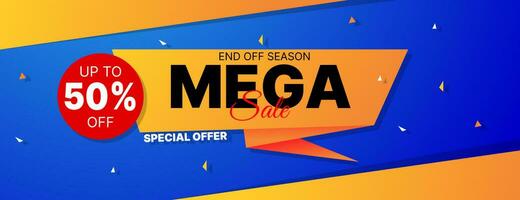 mega sale banner design template in orange , blue ,black and white vector