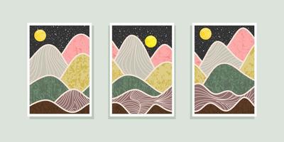 Set of abstract mountain painting. abstract art background. Vector Illustration.