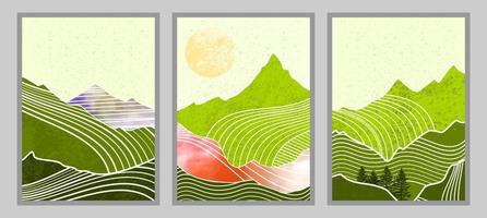 Set of abstract mountain painting. abstract art background. Premium Vectors