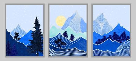 Set of abstract mountain painting. abstract art background. Premium Vectors