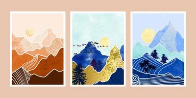 Set of abstract mountain painting. abstract art background. Premium Vectors