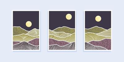 Set of abstract mountain painting. abstract art background. Vector Illustration.