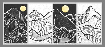 Set of abstract mountain painting. abstract art background. vector