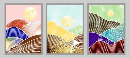 Set of abstract mountain painting. abstract art background. Premium Vectors