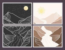 Set of abstract mountain painting. abstract art background. Premium Vectors