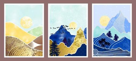 Set of abstract mountain painting. abstract art background. Vector Illustration.