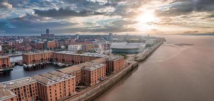 Beautiful panorama of Liverpool waterfront in the sunset. photo