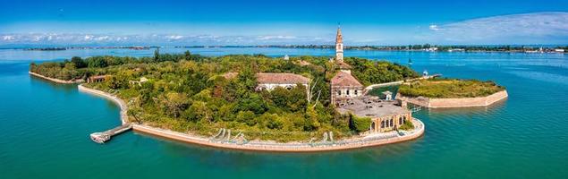 Aerial view of the plagued ghost island of Poveglia in Venice photo