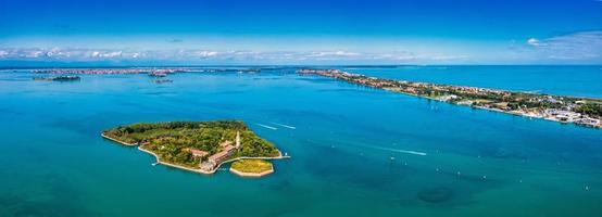 Aerial view of the plagued ghost island of Poveglia in Venice photo