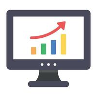 Bar chart with upward arrow inside desktop depicting online data analytics icon vector