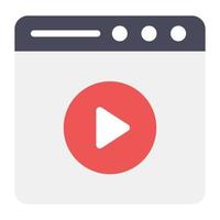 Media player on web page, video website icon vector