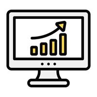 gráfico de barras con una flecha hacia arriba dentro del escritorio que muestra el icono de análisis de datos en línea vector