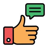 Hand with message bubble, thumbs up icon vector