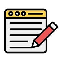 A page with pencil on web page showing content writing vector